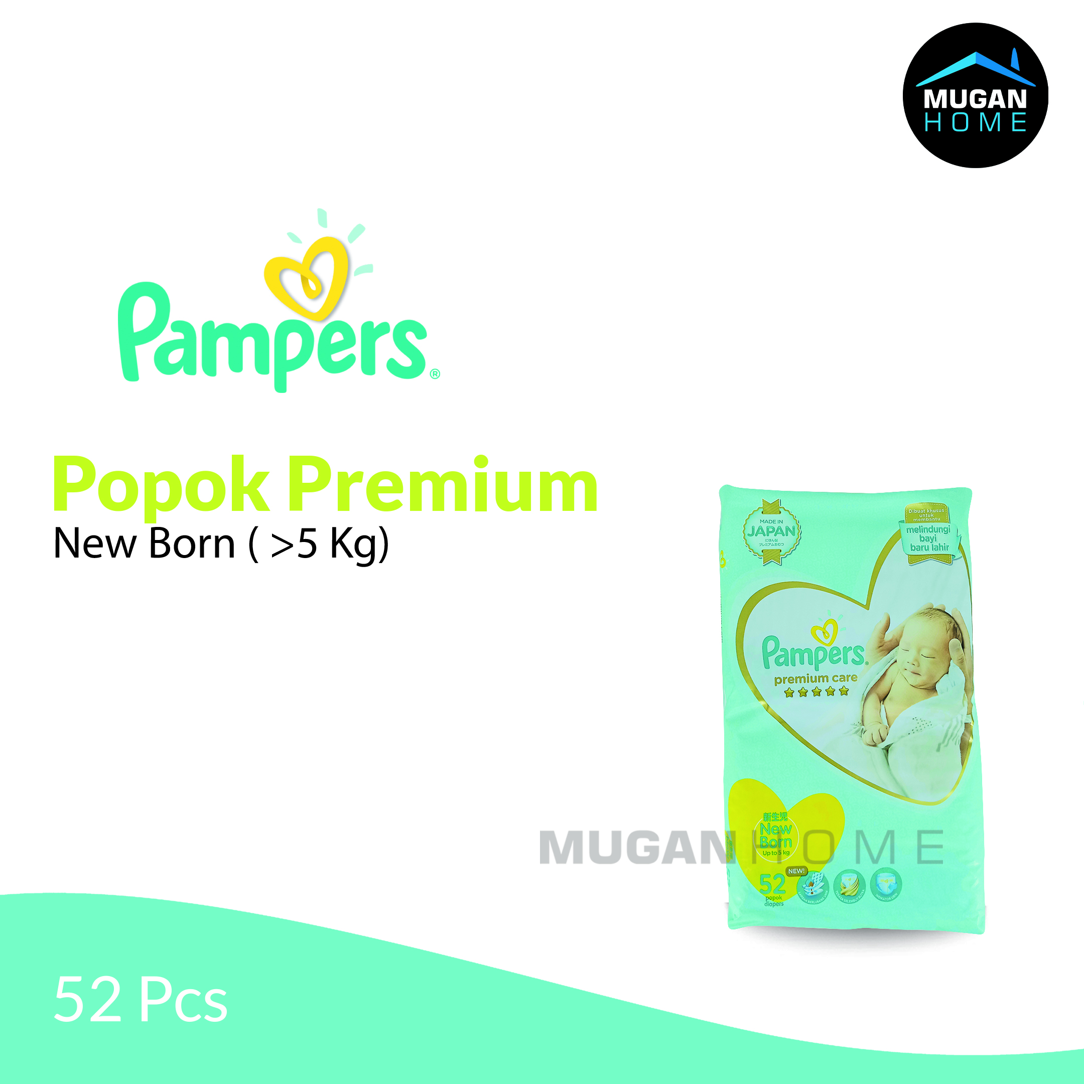 PAMPERS PREMIUM CARE BABY DIAPERS NEW BORN 0-5 KG 52PCS/PACK
