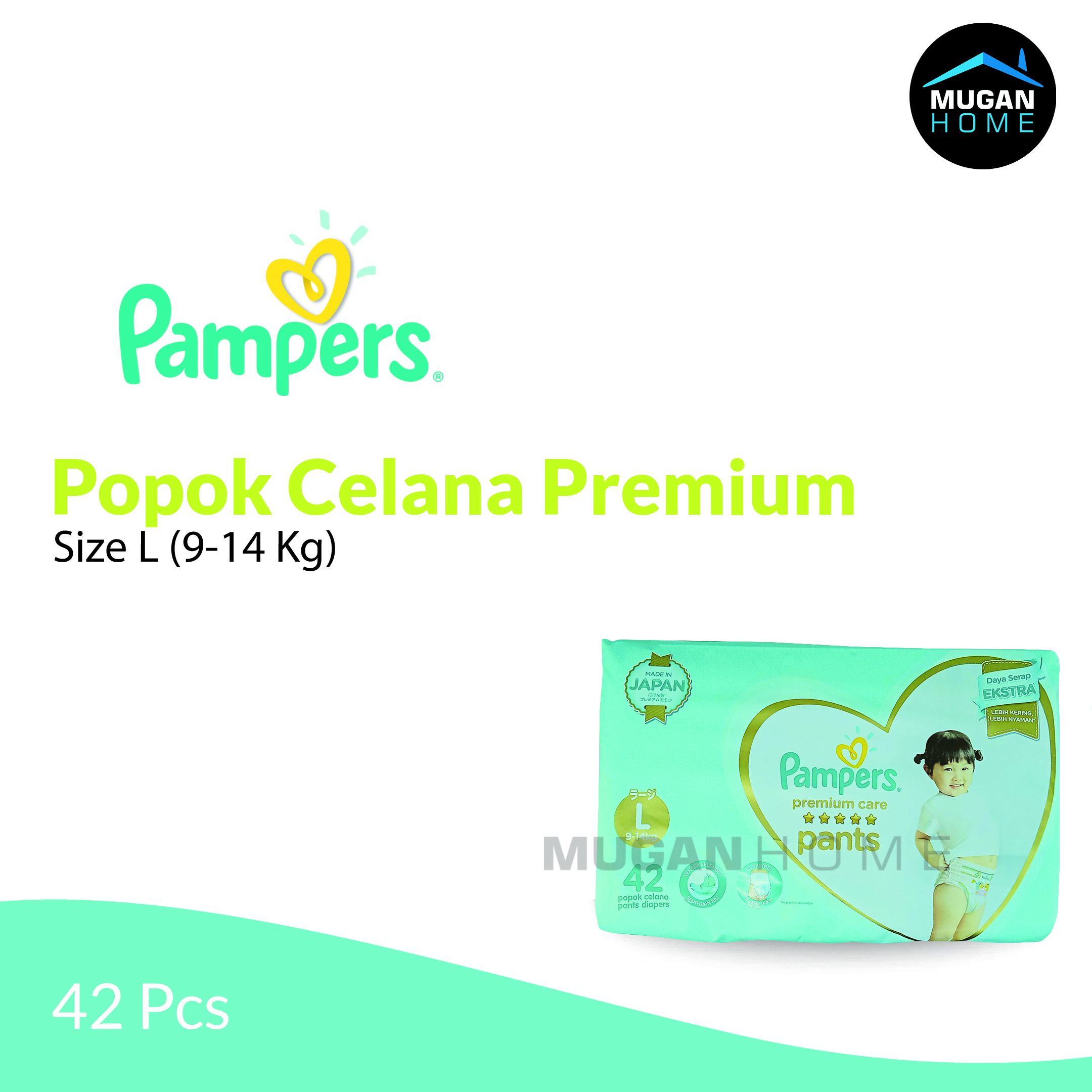 PAMPERS PREMIUM CARE BABY DIAPERS L 9-14 KG 42PCS/PACK