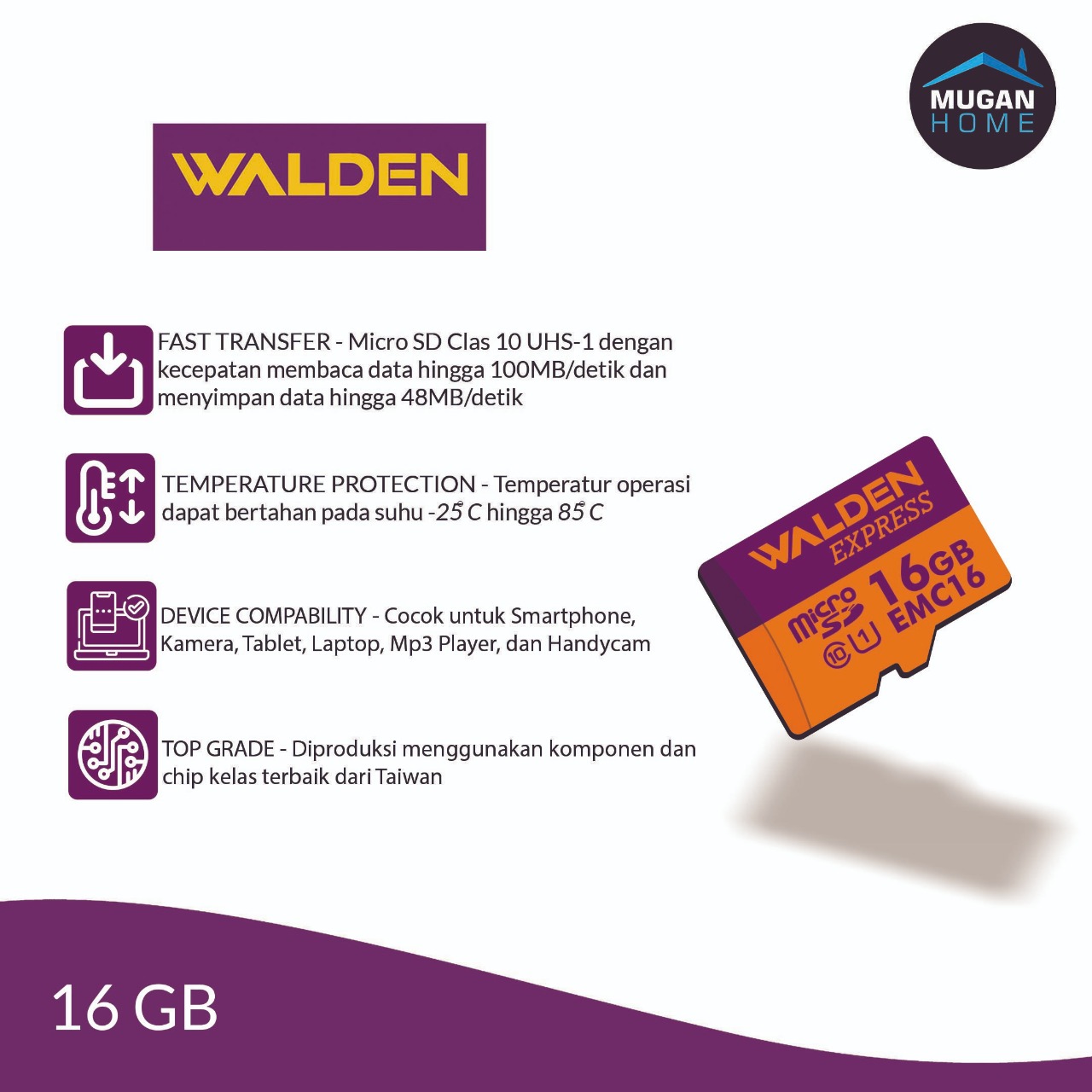 WALDEN EXPRESS MEMORY CARD MICRO SD 16GB 100MBPS