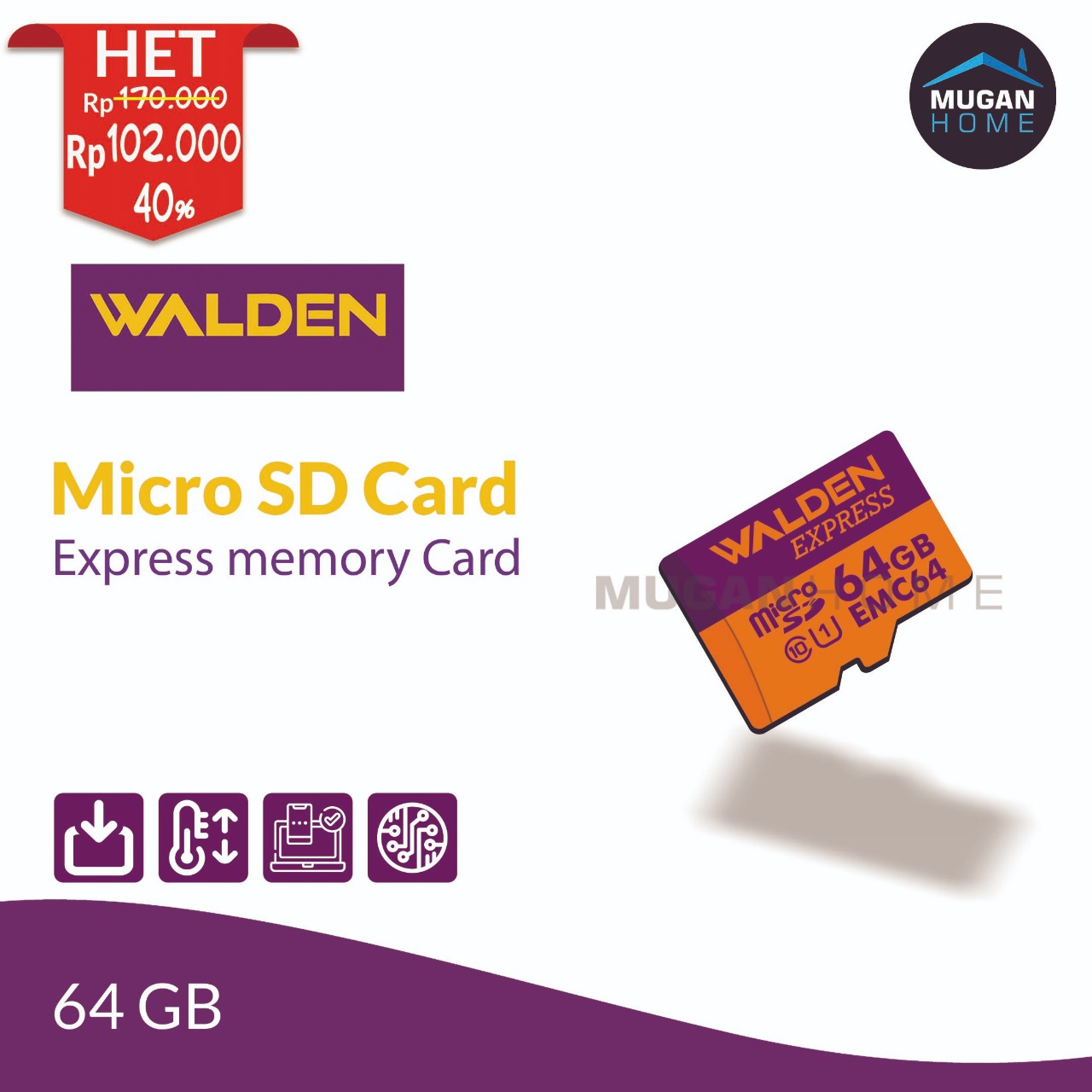 WALDEN EXPRESS MEMORY CARD MICRO SD 64GB 100MBPS