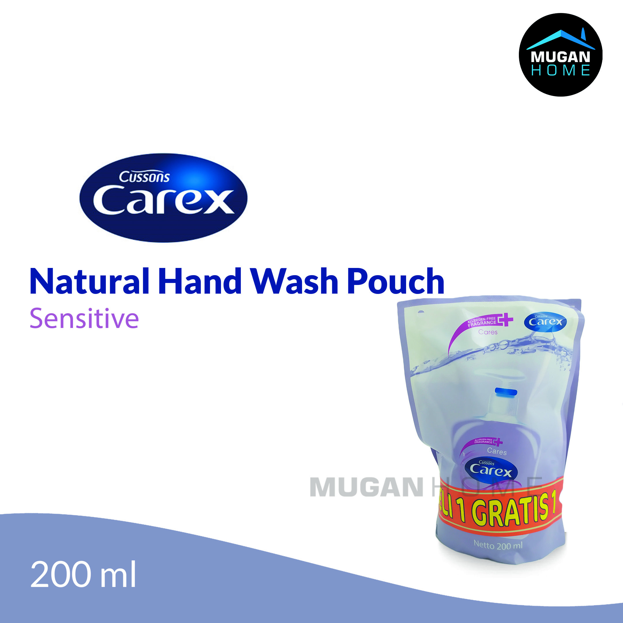 CUSSONS CAREX NATURAL ANTIBACTERIAL HAND WASH 200ML SENSITIVE POUCH BUY 1 GET 1