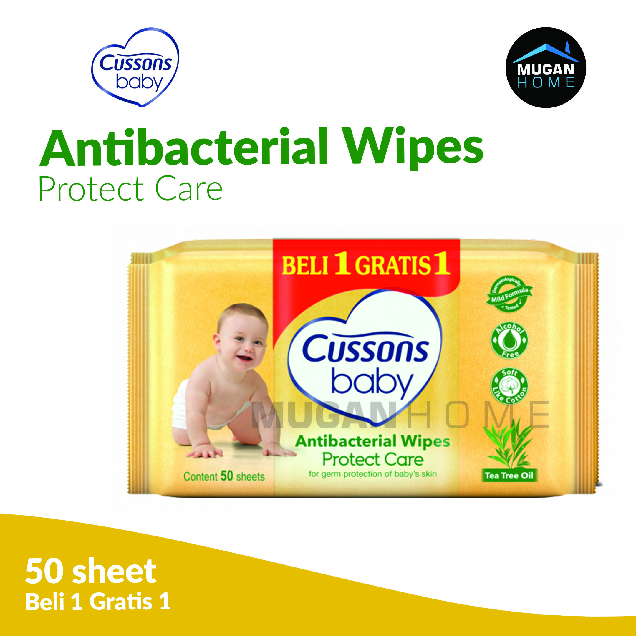 CUSSONS BABY ANTIBACTERIAL WIPES 50SHEETS PROTECT CARE BUY 1 GET 1